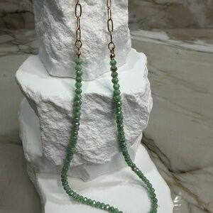 Park Lane Women’s Rondelle Green Crystal & Gold Tone Chain Necklace – Adjustable